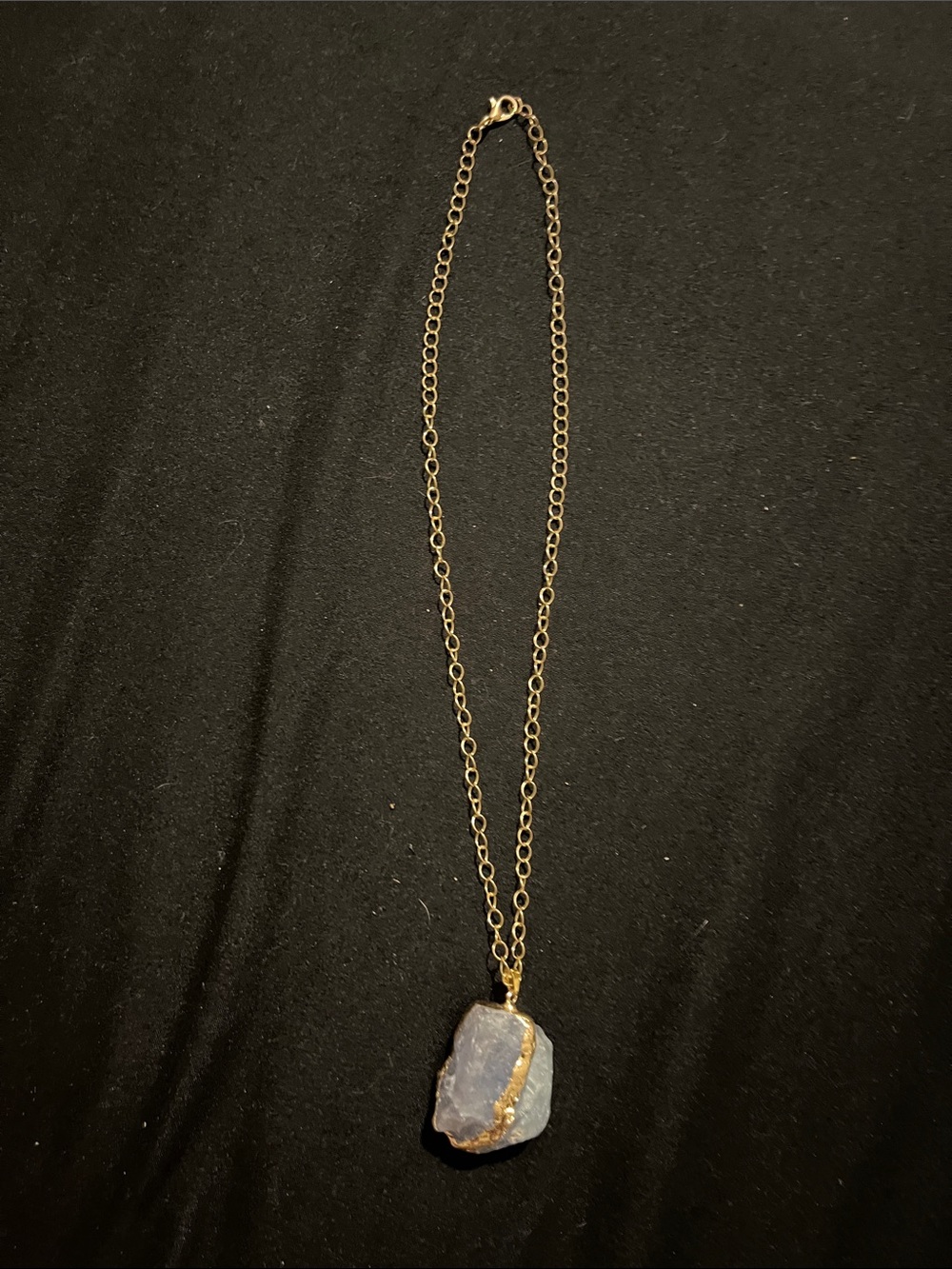 Gold Chain Necklace with Blue Raw Fluorite Pendant by